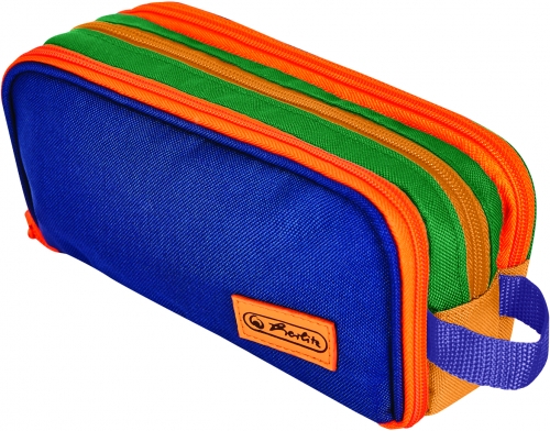 Penar tip etui Neon, 3 compartimente, albastru/portocaliu, Herlitz