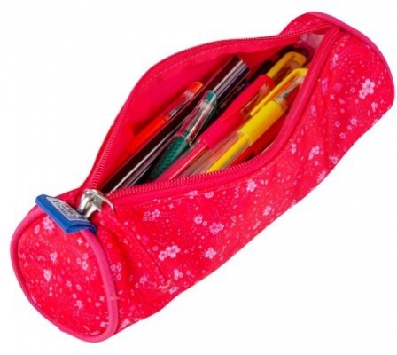 Penar Oxford floral, tip etui rotund, roz inchis