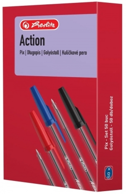 Pix Herlitz din plastic, de unica folosinta, Action, mina 0,7 mm, albastru, set 50 bucati