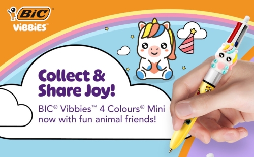 Pix BIC Vibbies Mini 4 Colours, varf mediu 1,0 mm, modele asortate