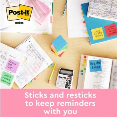 Notite adezive Post-It, roz, 76 x 76 mm, 100 file/buc, 6 buc/set, 3M