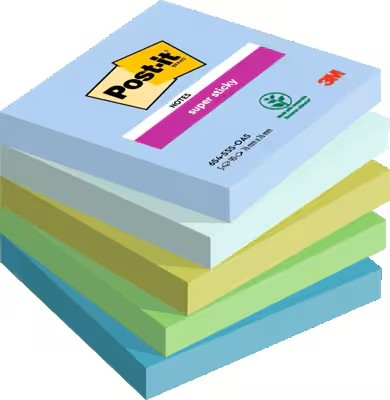 Notite adezive Post-It Super Sticky, Oasis Colour, 76 x 76 mm, 90 file/buc, 5 buc/set, 3M