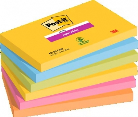 Notite adezive Post-It Super Sticky, Carnival Colour, 127 x 76 mm, 90 file/buc, 6 buc/set, 3M