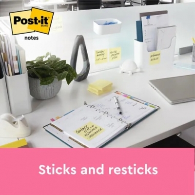 Notite adezive Post-it, galben Canary, 76 x 76 mm, 100 file/buc, 3M