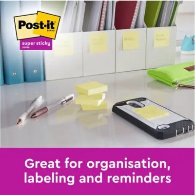 Notite adezive Post-It Super Sticky, galben Canary, 101 x 101 mm, 45 file/buc, 3M