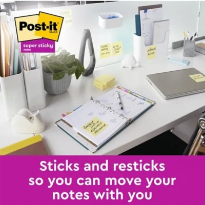 Notite adezive Post-It Super Sticky, galben Canary, 101 x 101 mm, 45 file/buc, 3M