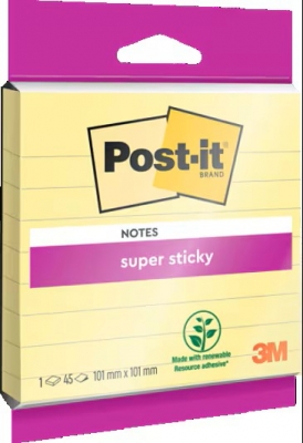 Notite adezive Post-It Super Sticky, galben Canary, 101 x 101 mm, 45 file/buc, 3M