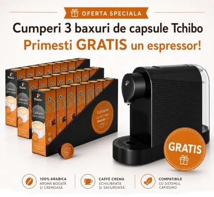 Pachet 24 cutii capsule Tchibo Caffisimo Rich Aroma si espressor Tchibo Pure Plus cadou