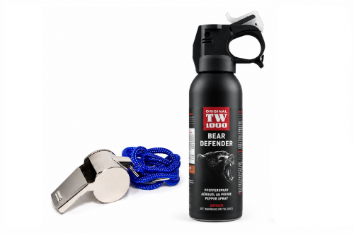 Kit aparare impotriva ursilor, spray autoaparare cu piper Bear Defender TW1000 si fluier din metal cu snur