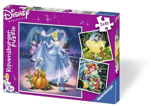 Puzzle Alba ca zapada, Cenusareasa si Ariel, 3x49 piese Ravensburger
