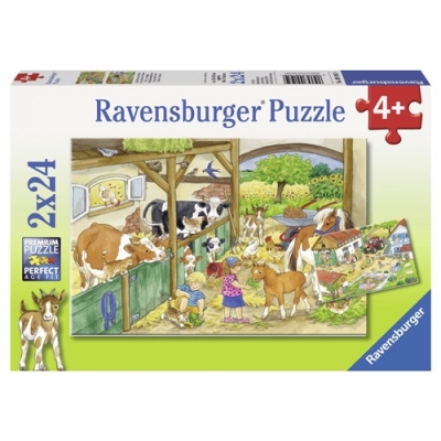 Puzzle o zi la ferma, 2x24 piese Ravensburger