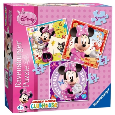 Puzzle Minnie Mouse, 3 buc in cutie, 25/36/49 piese Ravensburger