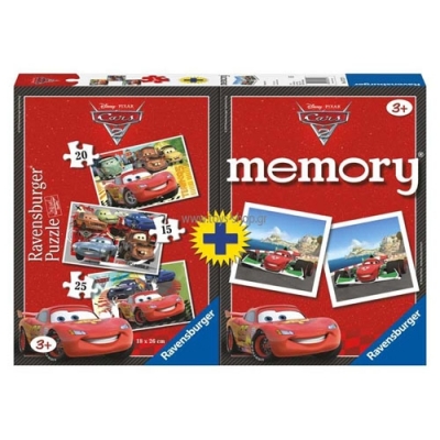 Puzzle + Joc Memory Disney Cars, 3 Buc In Cutie 15/20/25 Piese Ravensburger