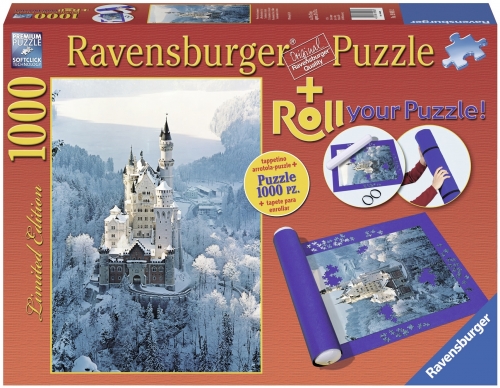 Puzzle castelul Neuschwanstein iarna 1000 piese + suport de puzzle Ravensburger