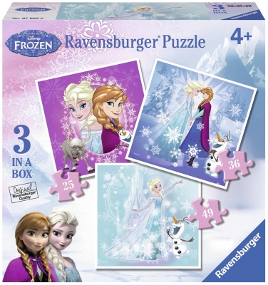 Puzzle Frozen, 3 buc in cutie, 25/36/49 piese Ravensburger