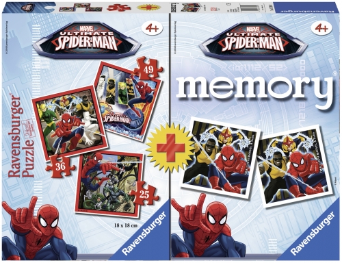 Puzzle + joc memory Spiderman 3 buc in cutie 25/36/49 piese Ravensburger