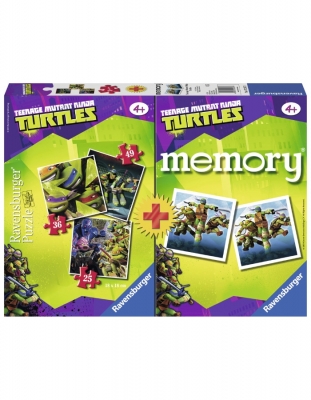 Puzzle + Joc Memory Ninja 3 Buc In Cutie 25/36/49 Piese Ravensburger