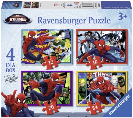 Puzzle Spiderman, 4 buc in cutie, 12/16/20/24 piese Ravensburger
