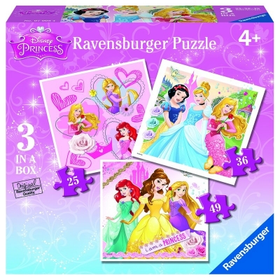 Puzzle printesele Disney, 3 buc in cutie, 25/36/49 piese Ravensburger