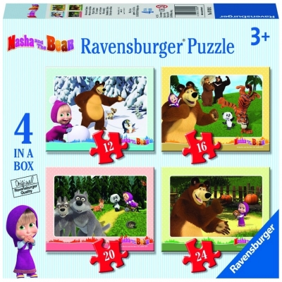Puzzle Masha si ursul, 4 buc in cutie, 12/16/20/24 piese Ravensburger