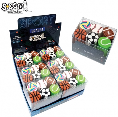 Radiera color S-cool, model Sporturi, 6 buc/cutie PVC
