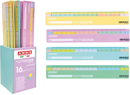 Rigla plastic 16 cm, culori pastel, 2.0 24 buc/set, Arda