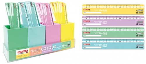 Rigla Arda din plastic, keep colour pastel, 16 cm, 48 buc/display