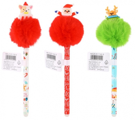 Roller gel cu cerneala termosensibila, X-mas Buddies Pompom, 0.5mm, cerneala albastru, diverse modele, Happy Color