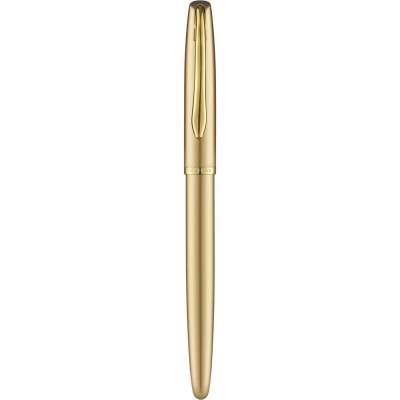 Roller Jazz Noble Elegance Gold, 1 rezerva roller Pelikan 338 inclusa, cerneala albastra corectabila, varf M, in cutie pentru cadou