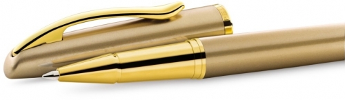 Roller Jazz Noble Elegance Gold, 1 rezerva roller Pelikan 338 inclusa, cerneala albastra corectabila, varf M, in cutie pentru cadou