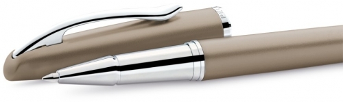 Roller Jazz Noble Elegance Taupe, 1 rezerva roller Pelikan 338 inclusa, cerneala albastra corectabila, varf M, in cutie pentru cadou