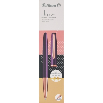 Roller Jazz Noble Elegance Viola, 1 rezerva roller Pelikan 338 inclusa, cerneala albastra corectabila, varf M, in cutie pentru cadou