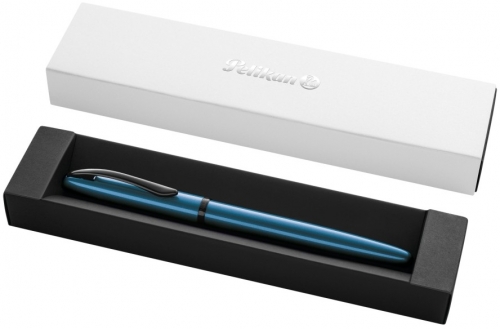 Roller Jazz Noble Elegance Aquamarine, 1 rezerva roller Pelikan 338 inclusa, cerneala albastra corectabila, varf M, in cutie pentru cadou