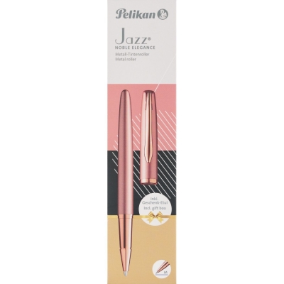 Roller Jazz Noble Elegance Rose, 1 rezerva roller Pelikan 338 inclusa, cerneala albastra corectabila, varf M, in cutie pentru cadou