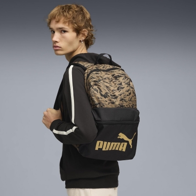 Rucsac sport Puma Phase, All-Over Print Black-Gold