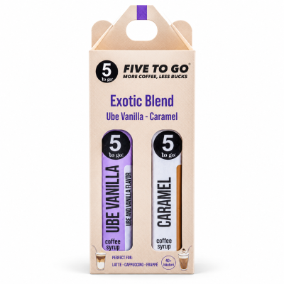 Sirop cafea Exotic Blend, 2 x 250ml, Ube si vanilie & Caramel, 5 to go