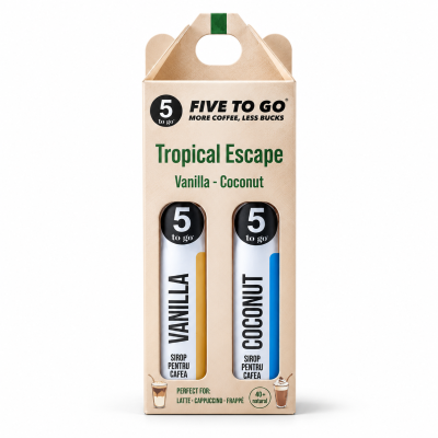 Sirop cafea Tropical Escape, 2 x 250ml, Vanilla & Coconut, 5 to go