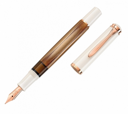 Stilou Classic M200 Editie Speciala Copper Rose-Gold M, penita si accesorii placate cu aur roz, corp alb-cupru, Pelikan