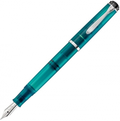 Stilou Classic M205 Editie Speciala Apatite F, penita din otel inoxidabil, accesorii argintii cu calimara 50ml cerneala Edelstein Apatite, Pelikan