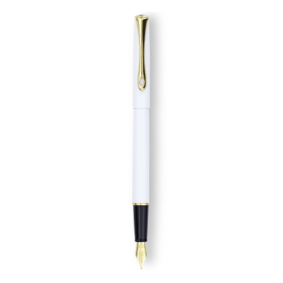 Stilou Diplomat Traveller Snow White Gold, penita M, corp metalic slim, accesorii placate cu aur, cutie cadou