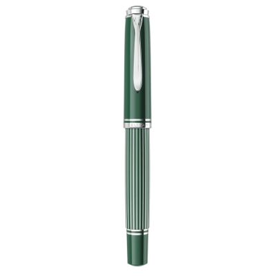 Stilou Pelikan Souveran M815 Metal Striped Green, editie speciala, penita EF din aur 18K placata cu rodiu, verde/argintiu, cutie cadou