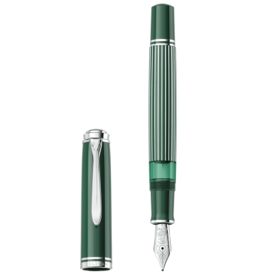 Stilou Pelikan Souveran M815 Metal Striped Green, editie speciala, penita EF din aur 18K placata cu rodiu, verde/argintiu, cutie cadou