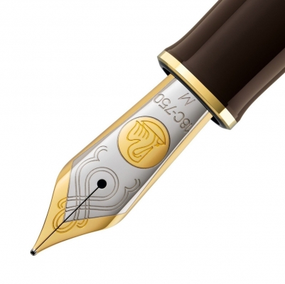 Stilou Souveran M1000 Editie Speciala Renaissance Brown M, penita aur 18k, accesorii placate cu aur 24k, corp maro marmorat, Pelikan