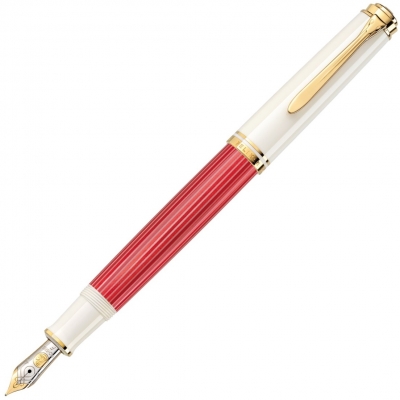 Stilou Souveran M600 Editie Speciala Red-White, penita EF aur 14k, accesorii placate cu aur, corp rosu-alb, cutie cadou, Pelikan