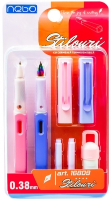 Stilouri cu cerneala termosensibila + rezerve, 2 buc/blister, roz/violet, Nebo