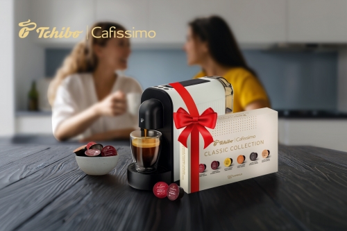 Espressor capsule Tchibo Cafissimo Now White + set capsule cafea Tchibo Classic Collection 6 cutii/set