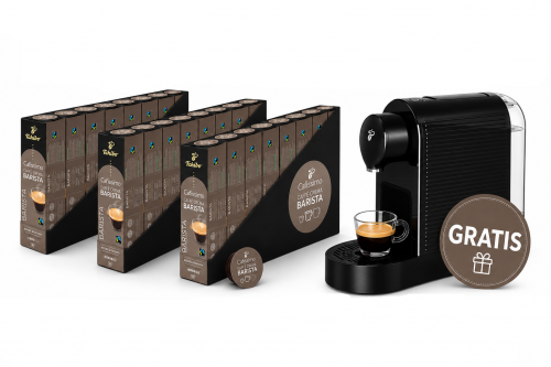 Pachet 24 cutii capsule Tchibo Cafissimo Barista Caffee Crema si espressor Tchibo Pure Plus cadou