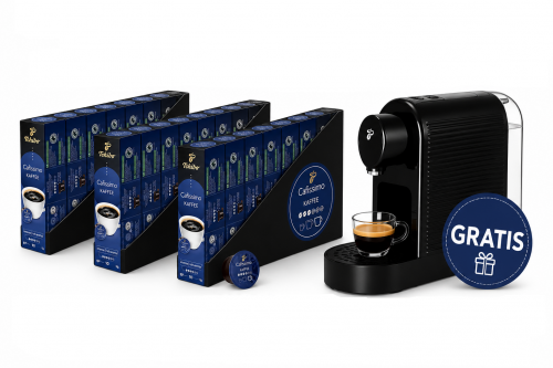 Pachet 24 cutii capsule Tchibo Cafissimo Coffee Intense Aroma si espressor Tchibo Pure Plus cadou