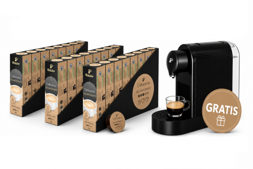 Pachet 24 cutii capsule Tchibo Cafissimo Decaffeinated Caffee Crema si espressor Tchibo Pure Plus cadou