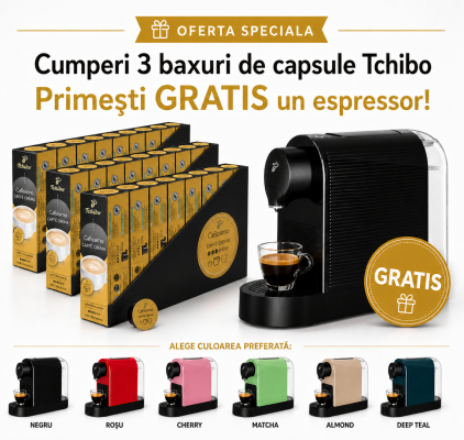 Pachet 24 cutii capsule Tchibo Cafissimo Fine Aroma si espressor Tchibo Pure Plus cadou